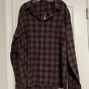 J. Crew Men's Casual Plaid Shirt - Dark Red and Gray